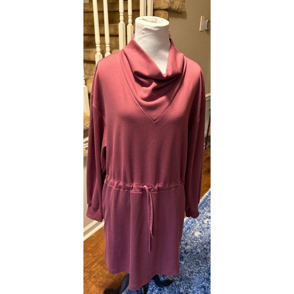 Umgee Womens Mauve Cowl Neck Drawstring Waist Long Sleeve Knit Mini Dress Size M